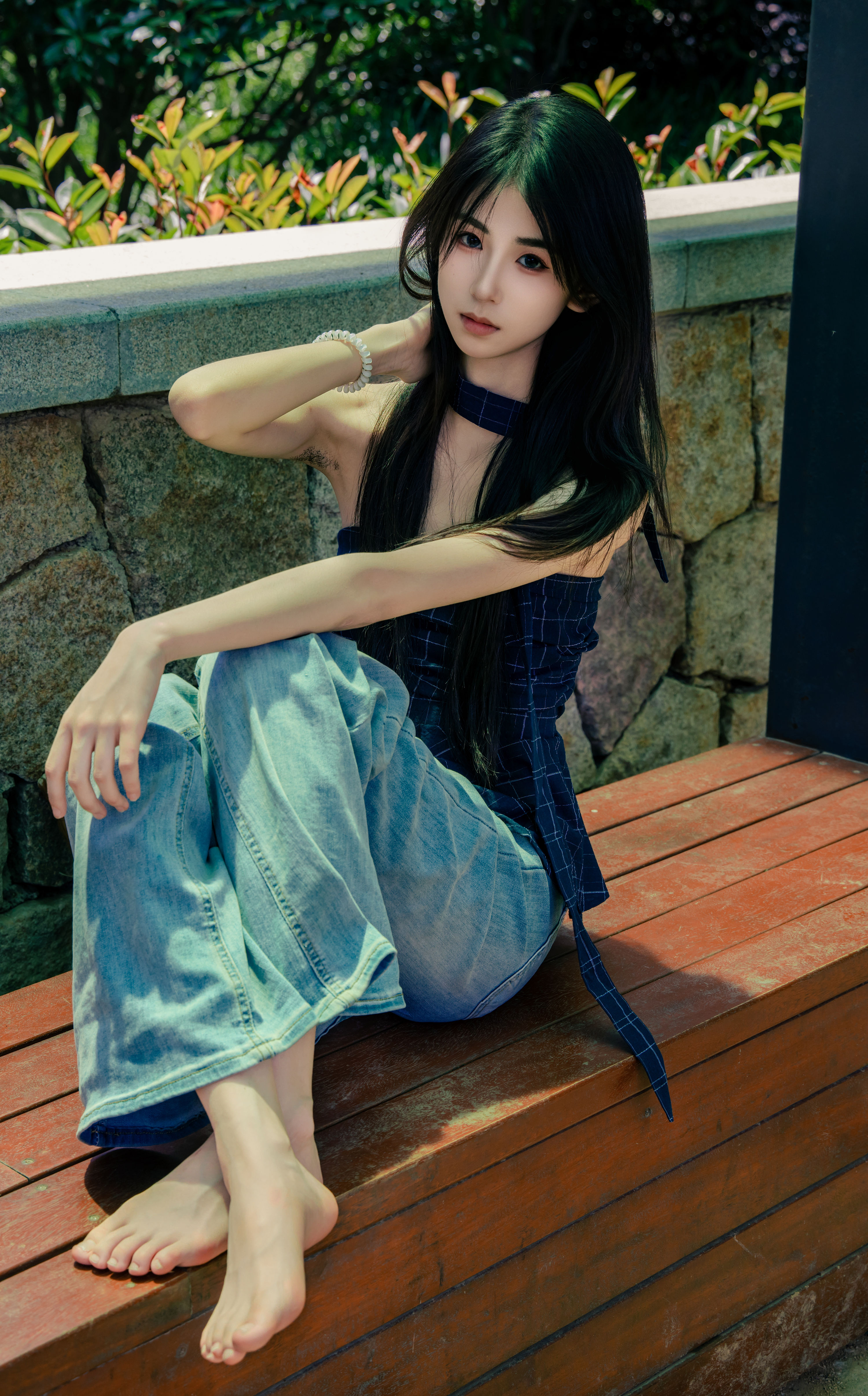 足愉心小瑶蓝色格子吊带