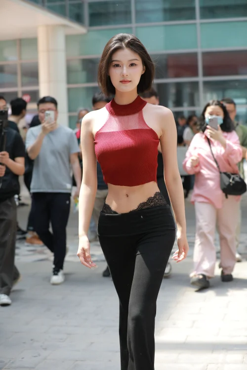 黑色紧身裤模特