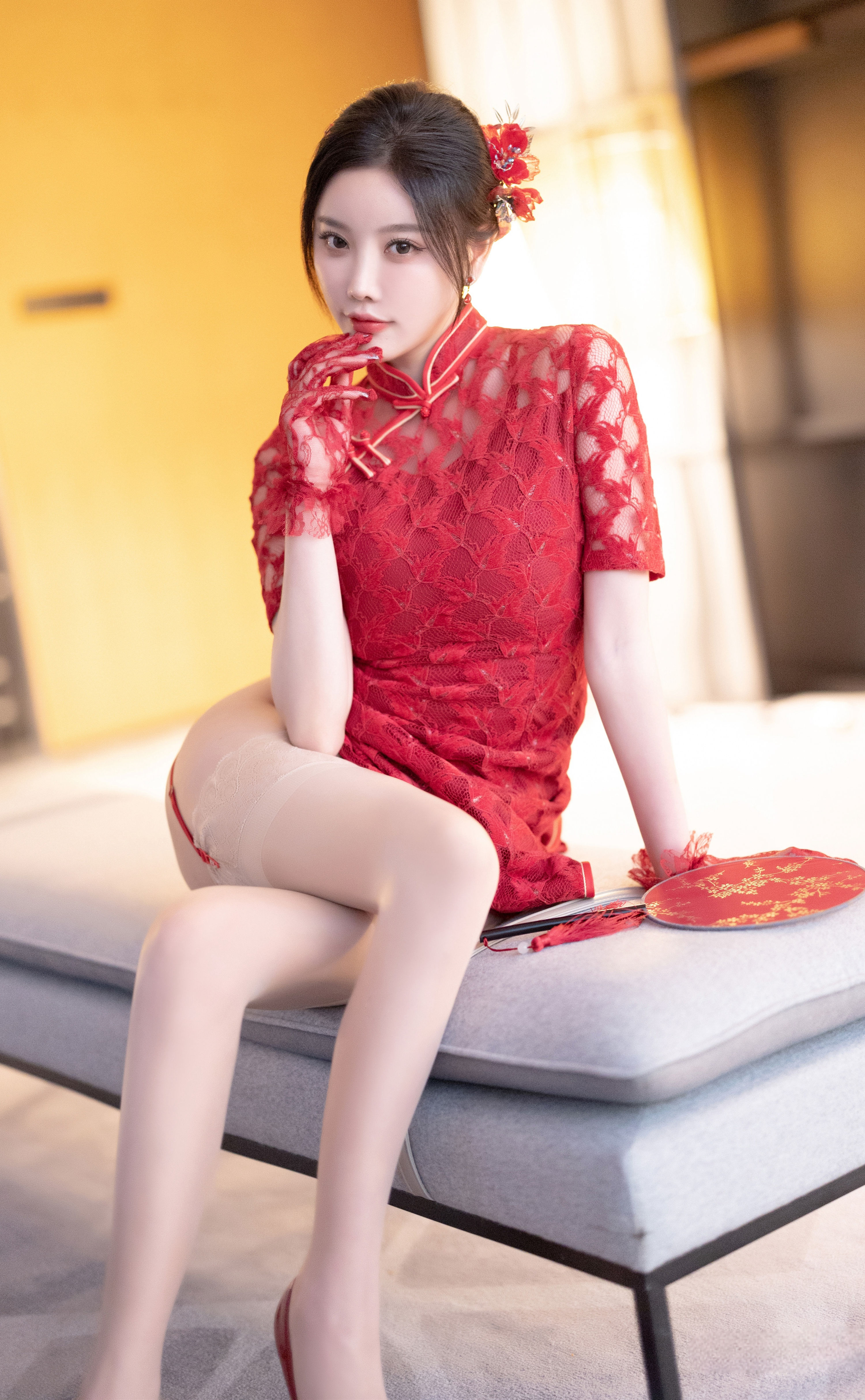 杨晨晨 新春旗袍 中式婚服肤色丝袜
